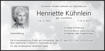 Anzeige von Henriette Kühnlein von MGO