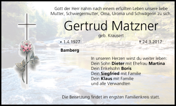 Anzeige von Gertrud Matzner von MGO