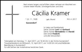 Anzeige von Cäcilia Kramer von MGO