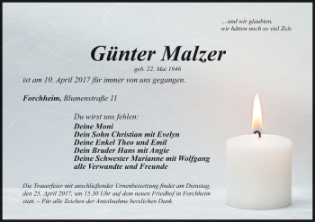 Anzeige von Günter Malzer von MGO