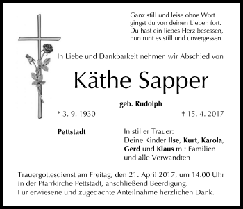 Anzeige von Käthe Sapper von MGO