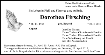 Anzeige von Dorothea Firsching von MGO