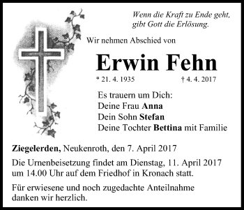 Anzeige von Erwin Fehn von MGO