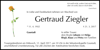 Anzeige von Gertraud Ziegler von MGO