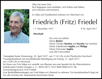 Anzeige von Friedrich Friedel von MGO