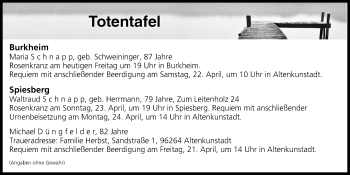 Anzeige von Totentafel vom 21.04.2017 von MGO