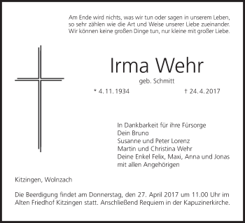 Anzeige von Irma Wehr von MGO