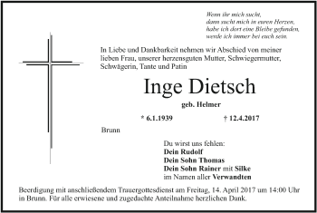 Anzeige von Inge Dietsch von MGO