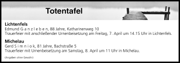 Anzeige von Totentafel vom 06.04.2017 von MGO