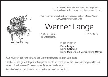 Anzeige von Werner Lange von MGO