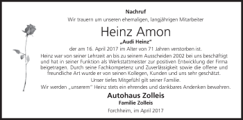 Anzeige von Heinz Amon von MGO