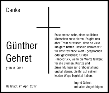 Anzeige von Günther Gehret von MGO