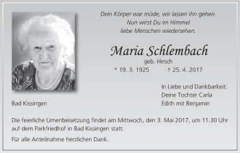Anzeige von Maria Schlembach von MGO