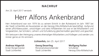 Anzeige von Alfons Ankenbrand von MGO