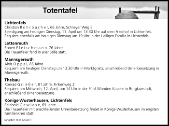 Anzeige von Totentafel vom 11.04.2017 von MGO