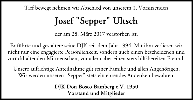  Traueranzeige für Josef Ultsch vom 01.04.2017 aus MGO