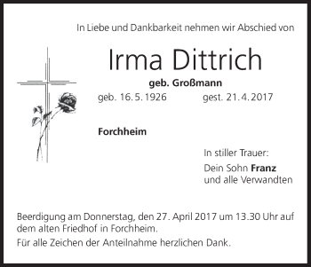 Anzeige von Irma Dittrich von MGO