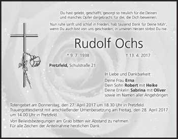 Anzeige von Rudolf Ochs von MGO