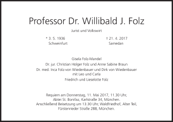 Anzeige von Willibald Folz von MGO
