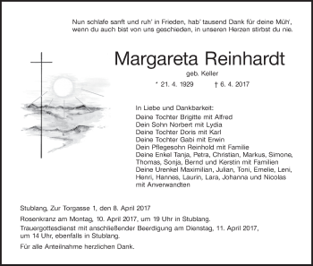 Anzeige von Margareta Reinhardt von MGO