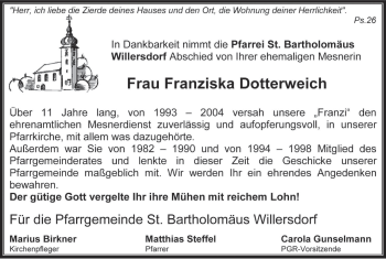 Anzeige von Franziska Dotterweich von MGO