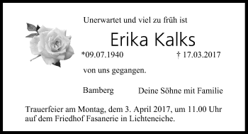 Anzeige von Erika Kalks von MGO