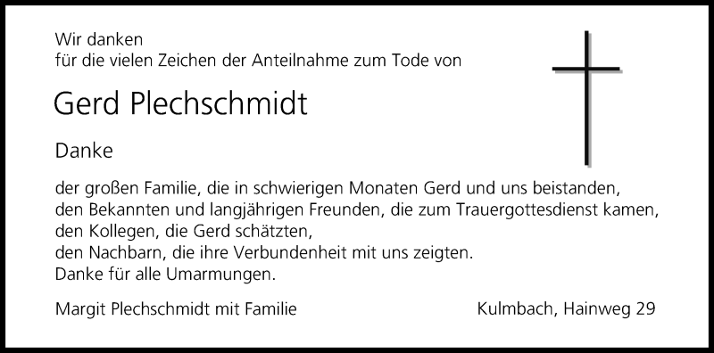  Traueranzeige für Gerd Plechschmidt vom 29.04.2017 aus MGO