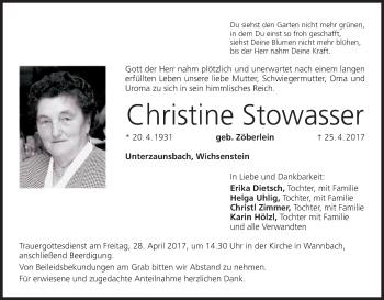 Anzeige von Christine Stowasser von MGO