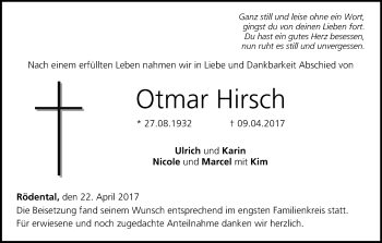 Anzeige von Otmar Hirsch von MGO