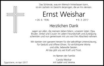 Anzeige von Ernst Weishar von MGO