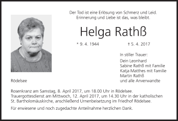 Anzeige von Helga Rathß von MGO