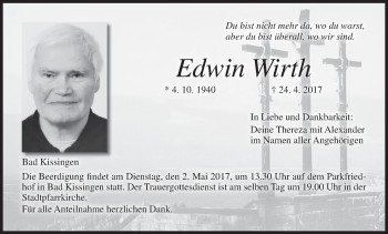 Anzeige von Edwin Wirth von MGO