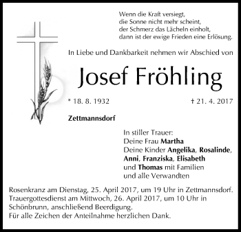 Anzeige von Josef Fröhling von MGO