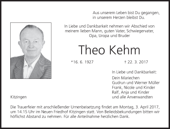 Anzeige von Theo Kehm von MGO
