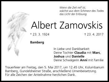 Anzeige von Albert Zamovskis von MGO