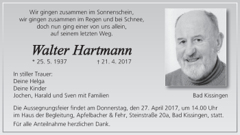Anzeige von Walter Hartmann von MGO