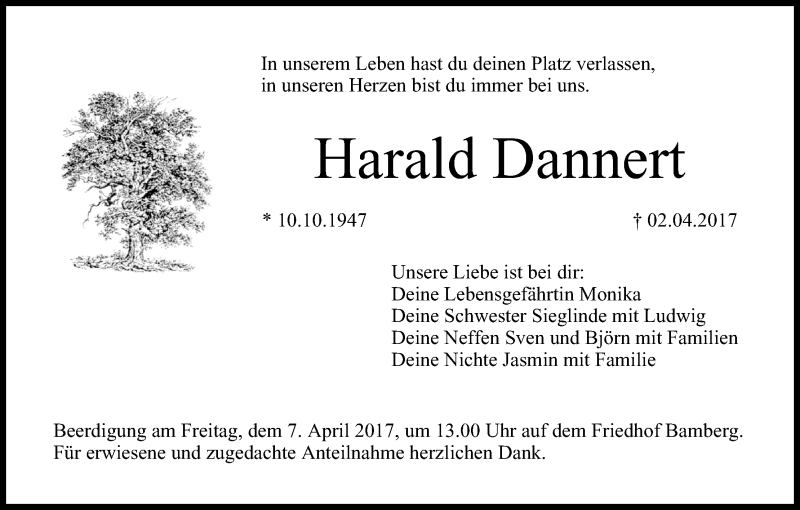  Traueranzeige für Harald Dannen vom 05.04.2017 aus MGO