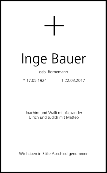 Anzeige von Inge Bauer von MGO