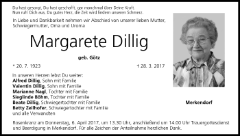 Anzeige von Margarete Dillig von MGO