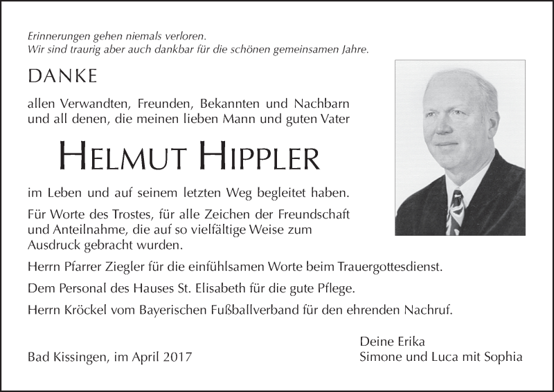  Traueranzeige für Helmut Hippler vom 01.04.2017 aus MGO