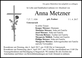 Anzeige von Anna Metzner von MGO