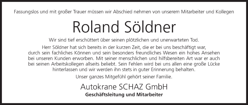  Traueranzeige für Roland Söldner vom 01.04.2017 aus MGO
