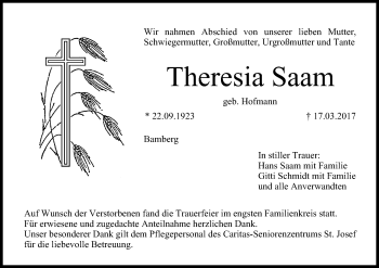 Anzeige von Theresia Saam von MGO