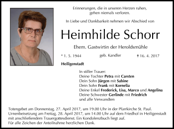 Anzeige von Heimhilde Schorr von MGO