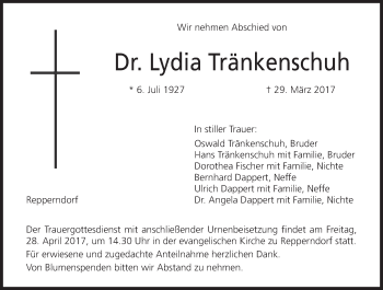 Anzeige von Lydia Tränkenschuh von MGO