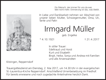 Anzeige von Irmgard Müller von MGO