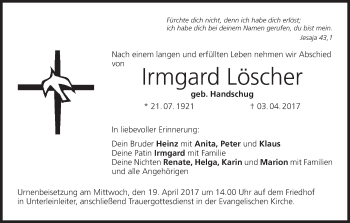 Anzeige von Irmgard Löscher von MGO