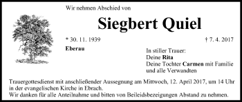 Anzeige von Siegbert Quiel von MGO
