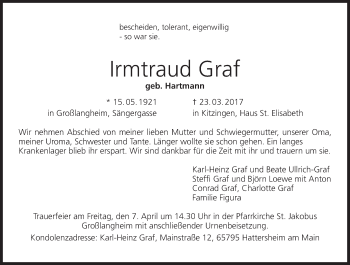 Anzeige von Irmtraud Graf von MGO