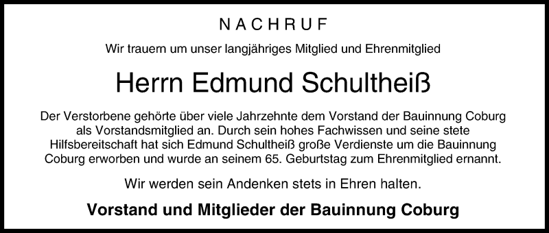 Traueranzeige für Edmund Schultheiß vom 29.04.2017 aus MGO